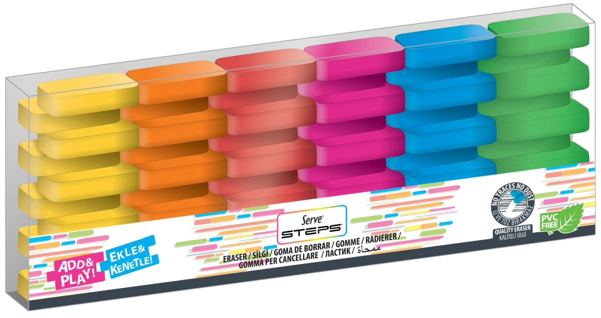 Radiera Steps, Culori Fluorescente, Set 6 Bucati/blister