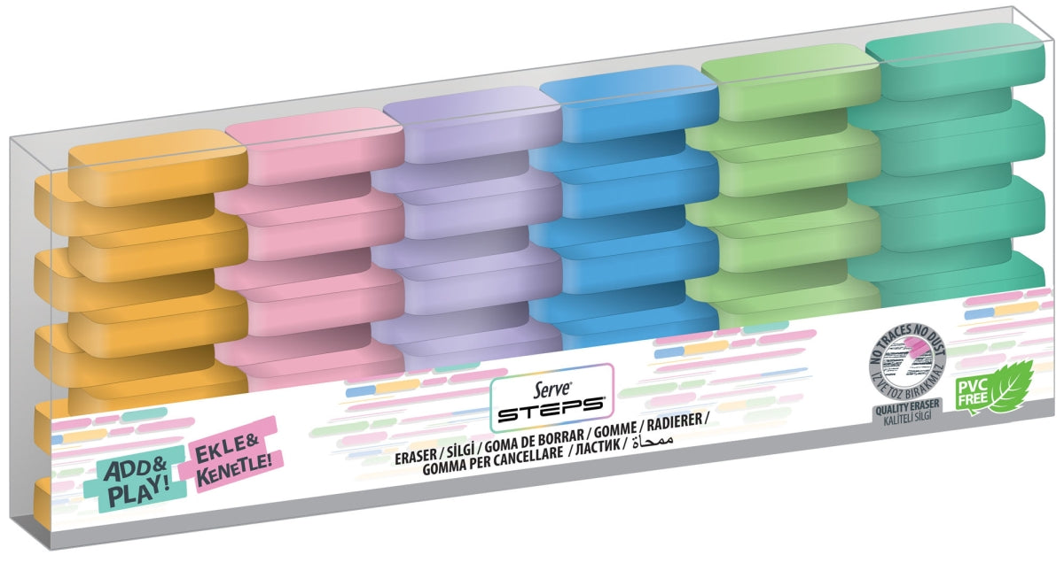 Radiera Steps, Culori Pastel, Set 6 Bucati/blister