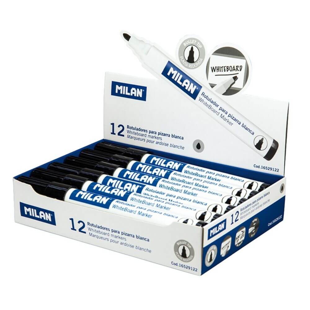 Set 12 Markere MILAN Negre Pentru Tabla Magnetica, Marker, Marker Negru, Markere Negre, Marker cu Cerneala Neagra, Marker Nepermanent Tabla, Markere Nepermanente Tabla, Marker Negru Tabla Magnetica, Marker Whiteboard