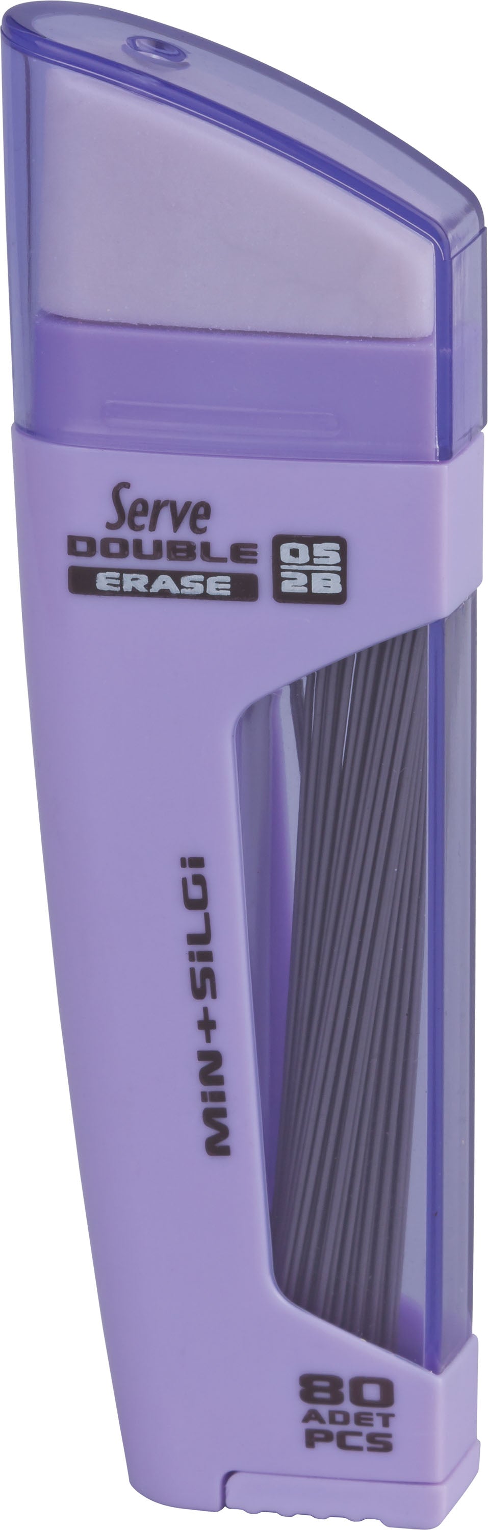 Serve Double Erase, Mine Creion 2b + Radiera, 80 Mine X 0.5 Mm, Corp Mov Pastel