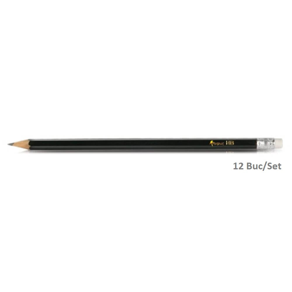Set de 12 Creioane FORPUS Grafit, Mina HB, Corp Negru din Lemn Hexagonal cu Radiera, Creion, Creion Grafit, Creion Desen, Grafit Creion, Creioane Grafit, Creioane HB, Creion HB, Set Creioane Grafit, Set Creioane HB, Creioane cu Radiera