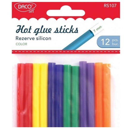 Rezerva Silicon Colorat pentru Pistol de Lipit DACO, 7 mm, 12 Buc, 12 Culori, Rezerve Silicon, Batoane Silicon, Silicon pentru Pistol de Lipit, Rezerve de Silicon Multicolore, Batoane de Silicon pentru Pistol de Lipit