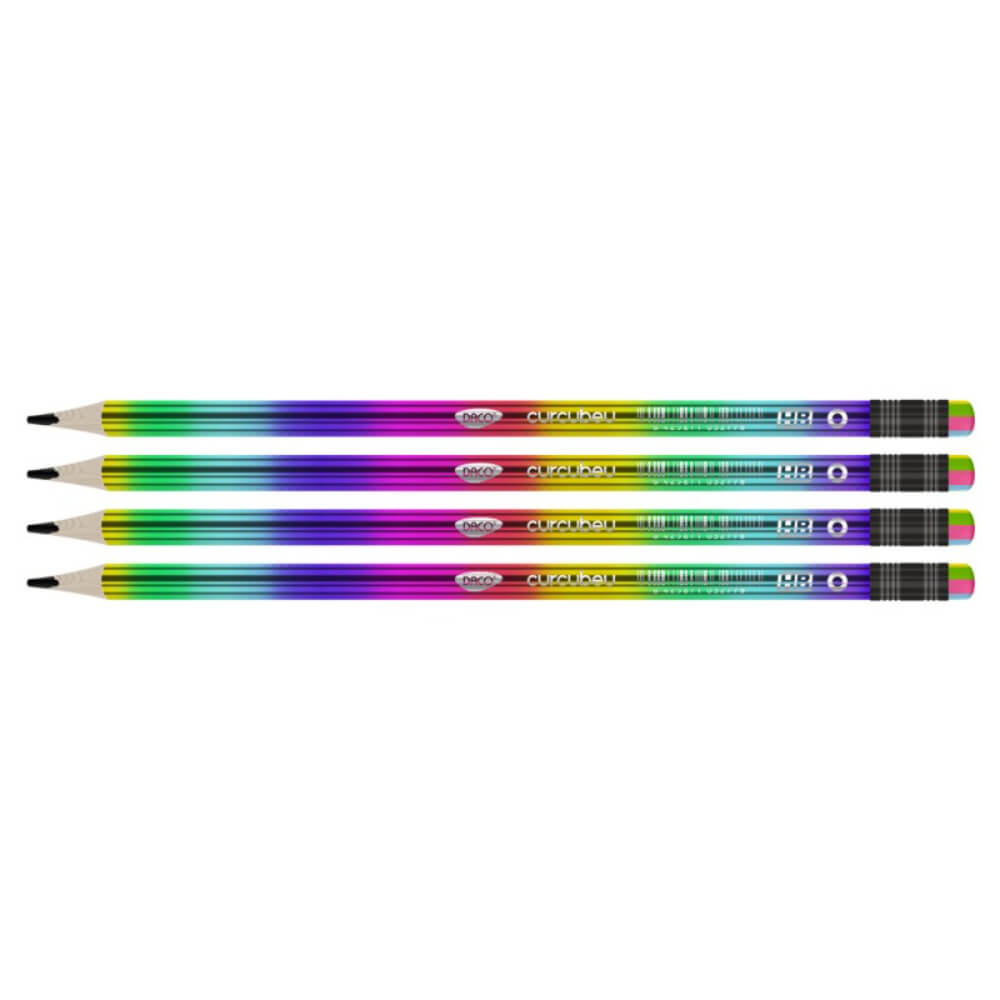 Set 72 Creioane cu Radiera Daco, Corp Curcubeu, Scris Negru