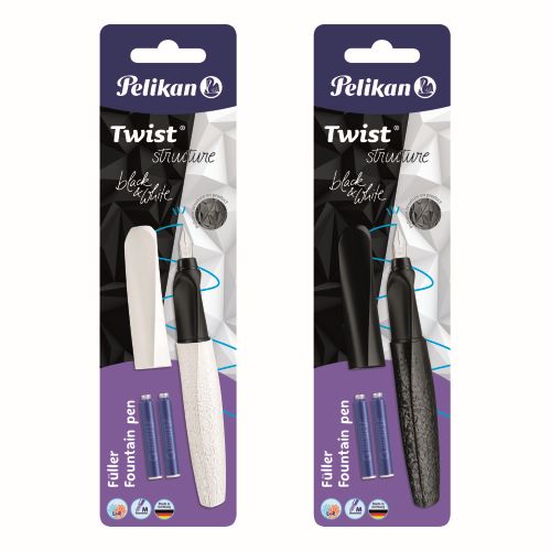 Stilou Twist Structure Penita M, Grip Ergonomic, Ambidextru, 2 Rezerve Albastre Incluse, 2 Culori Alb/negru, Blister