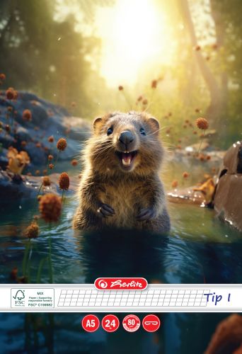 Caiet A5, 24 File, 80g/mp, Hartie Fsc Mix, Tip I, Colturi Rotunjite, Motiv Funny Wildlife