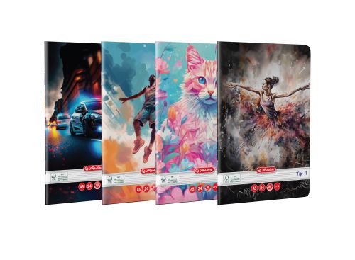 Caiet A5, 24 File, 80g/mp, Hartie Fsc Mix, Tip Ii, Colturi Rotunjite, Motiv Dinamic