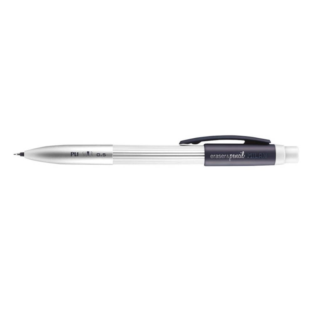 Creion Mecanic MILAN Silver, Mina de 0.5 mm, Radiera Inclusa, Corp din Metal si Plastic Negru/Argintiu, Creioane Mecanice, Creion Mecanic cu Mina, Creioane Mecanice cu Mina, Creion Mecanic cu Radiera, Creion Mecanic 0.5 mm, Creion Mecanic Mina HB