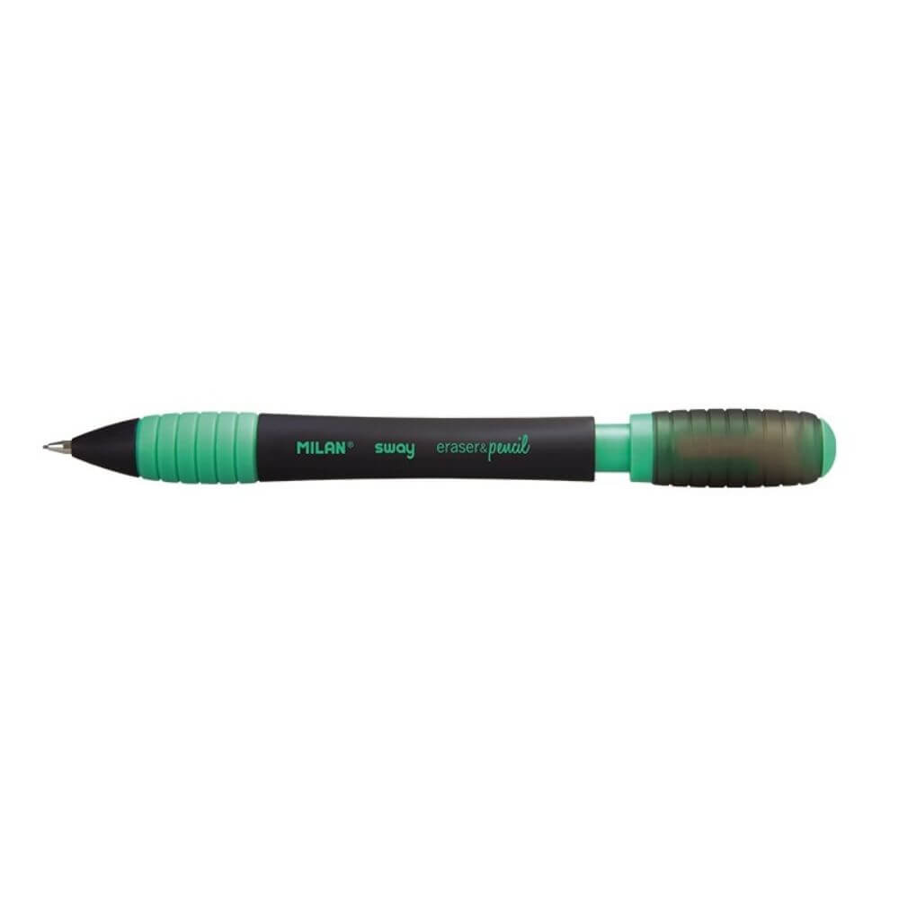 Creion Mecanic MILAN Sway, Mina de 0.5 mm, Radiera Inclusa, Corp Negru/Verde din Plastic si Metal, Creioane Mecanice, Creion Mecanic cu Mina, Creioane Mecanice cu Mina, Creion Mecanic cu Radiera, Creion Mecanic 0.5 mm, Creion Mecanic Mina HB