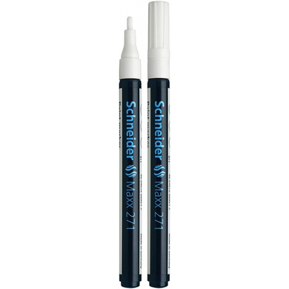 Marker cu Vopsea SCHNEIDER MAXX 271, Varf Mediu, Scriere 1-2 mm, Culoare Alba, Marker Colorat, Marker pentru Birou