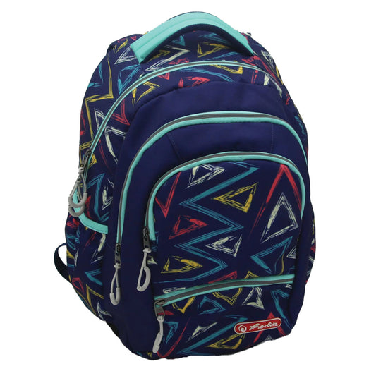 RUCSAC HERLITZ ZIPPER PRO: ERGONOMIC, SPATIOS, POLIESTER RECICLAT REZISTENT LA APA, BRETELE AJUSTABILE, BANDA/FERMOARE REFLECTORIZANTE, MOTIV TRIANGLE