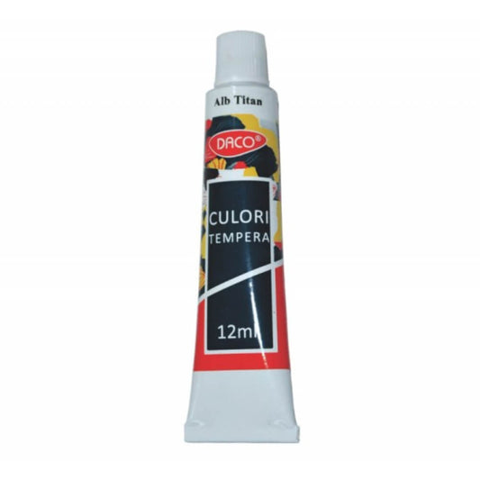 Tempera Daco, Alb, Tub, 12 ml, Culoare Tempera, Culori Tempera, Tempera Tub, Vopsea Tempera, Vopsele Tempera, Tempera Pictura, Tempera pentru Pictura, Culoare Tempera Alba, Tempera Desen, Tempera pentru Desen, Acuarele Tempera