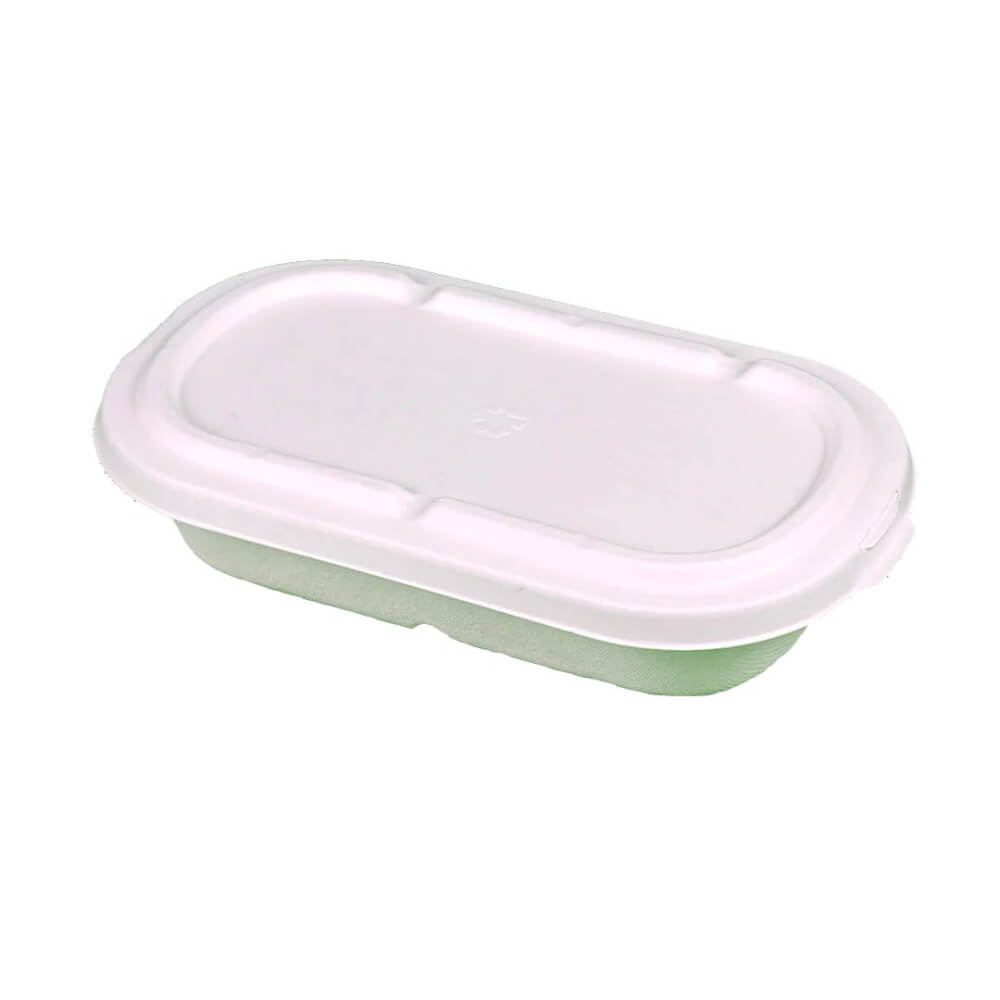 Set 50 Caserole Bio Dreptunghiulare, 850 ml, 210x110x45 mm, cu Capac, Trestie de Zahar