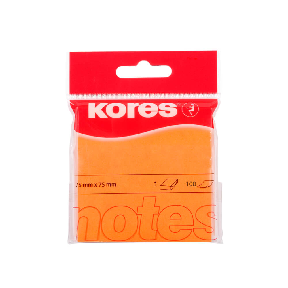 Notite Adezive Kores, 100 File, 75x75 mm, Portocaliu Neon, Bloc Notes, Sticky Notes, Post-it, Post-it-uri, Bloc de Hartie, Notite pentru Birou, Notite Adezive pentru Birou, Memo Adezive, Notite Adezive Portocalii Neon, Notite Adezive Colorate