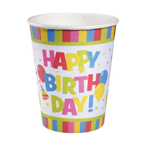 Pahar Carton 0,25 L Set 10 Bucati, Motiv Happy Birthday Rainbow