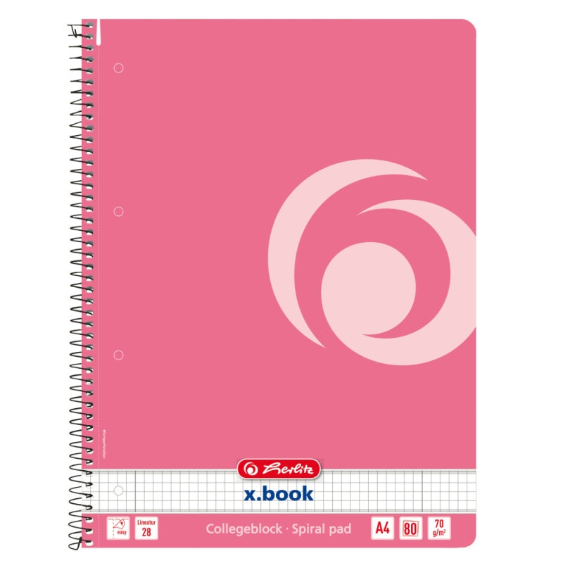 Caiet A4 80 File Cu Spirala Patratele, Culoare Roz