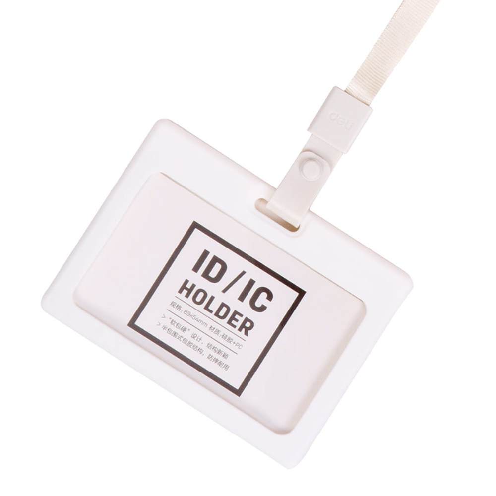 Ecuson Orizontal din Silicon pentru Carduri Deli, 90x54 mm, Alb, Capsa si Snur, Ecuson Carduri, Ecuson Legitimatie, Ecusoane Orizontale, Ecusoane Carduri, Ecusoane Legitimatie, Ecuson Alb, Ecuson cu Snur, Ecuson cu Capsa, Ecusoane Albe