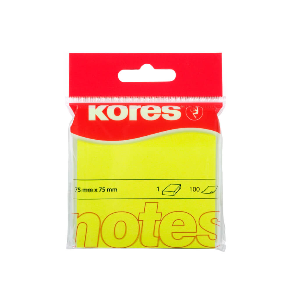 Notite Adezive Kores, 100 File, 75x75 mm, Galben Neon, Bloc Notes, Sticky Notes, Post-it, Post-it-uri, Bloc de Hartie, Notite pentru Birou, Notite Adezive pentru Birou, Memo Adezive, Notite Adezive Galben Neon, Notite Adezive Colorate