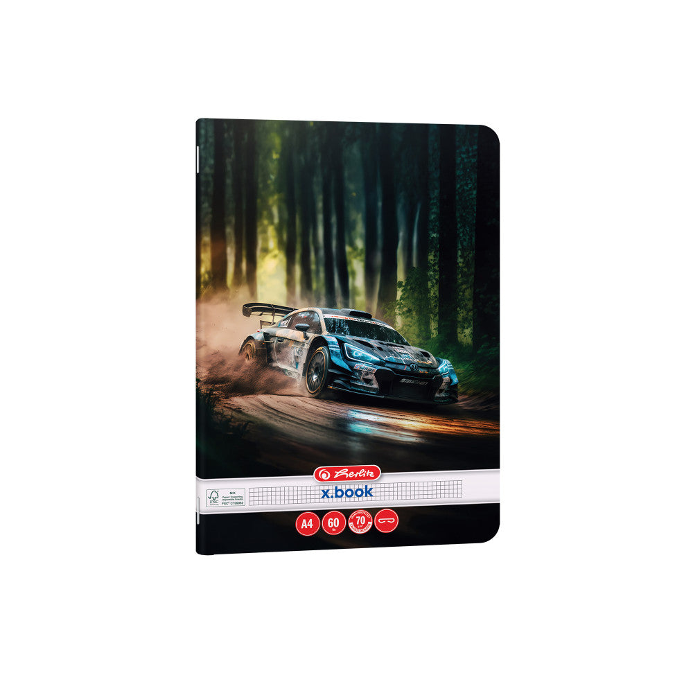 Caiet A4 60 File, Hartie 70g/mp Fsc Mix, Patratele, Colturi Rotunjite, Motiv Race Cars