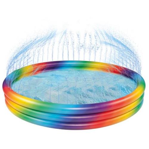 Piscina Gonflabila Happy People Rainbow Cu 3 Inele Si Stropitori 150 X 25 Cm