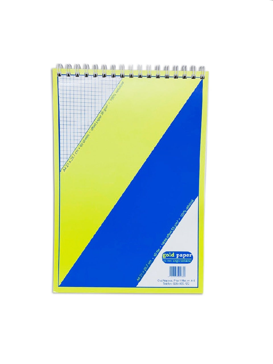 Bloc Notes A4 Matematica cu Dubla Spira Metalica, 60 File, Caiet de Notite, Notes cu Spira Metalica, Carnetele Scoala