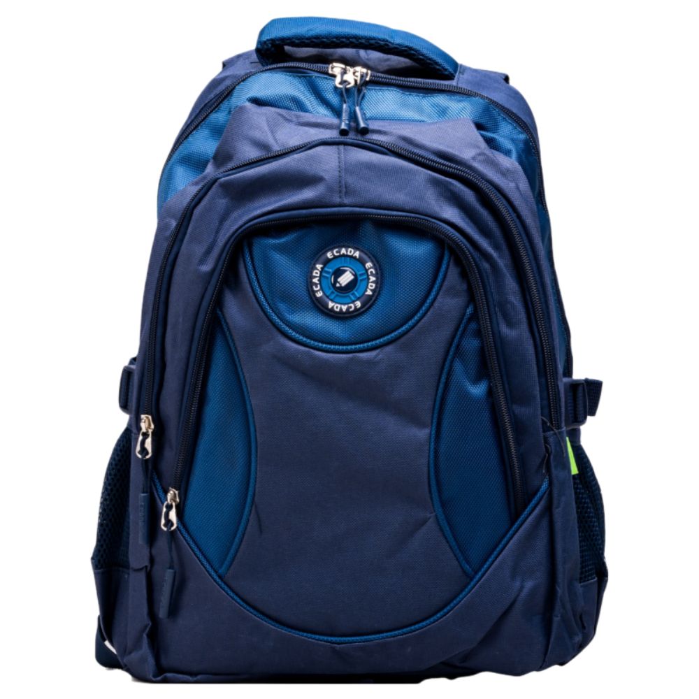 Ghiozdan Scolar Ecada, Dimensiuni 46x32x18 cm, Bretele cu Burete Reglabile si Trei Fermoare, Material Poliester, Culoare Albastru Inchis
