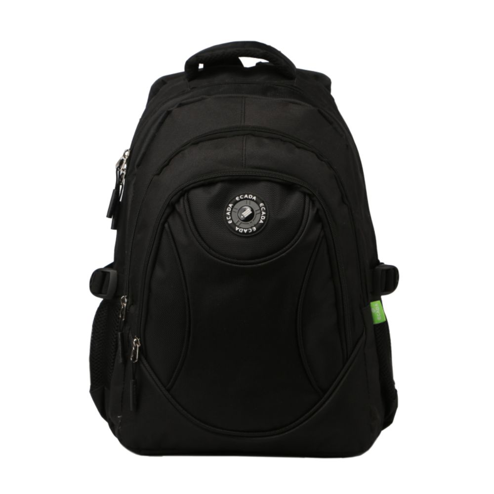 Ghiozdan Scolar Ecada, Dimensiuni 46x32x18 cm, Bretele cu Burete Reglabile si Trei Fermoare, Material Poliester, Culoare Negru