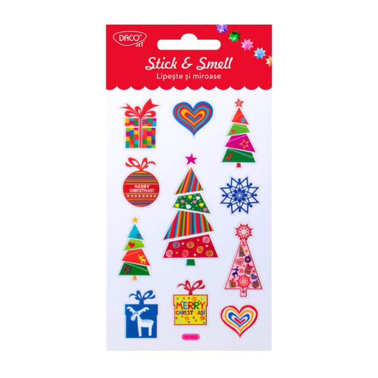 Set 11 Abtibilduri Daco Stick & Smell, Decoratiuni de Craciun, 1 Coala, Autoadezive