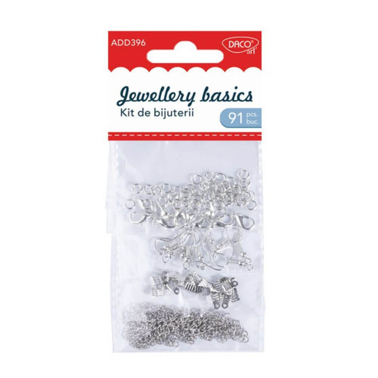 Kit de Bijuterii Daco, 91 Buc, Diverse Dimensiuni, Metal Argintiu