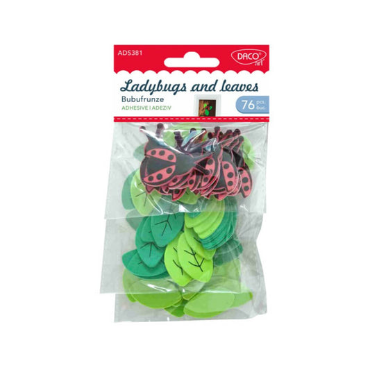 Forme Autoadezive din Spuma Daco 76 Buc/Set, Model Bubufrunze, Multicolor, Buburuze Spuma Autoadeziva, Frunze Spuma Autoadeziva, Stickere Autoadezive, Stickere Spuma Autoadezive, Abtibiluri Spuma, Abtibilduri Spuma Autoadeziva