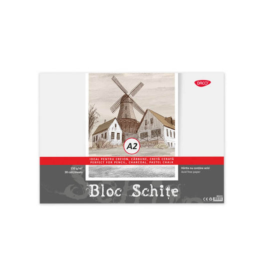 Bloc A2 pentru Schite Daco, 30 File, 42x59.4 cm, 150 g/mÂ?, Hartie Alba, Bloc Schite Daco, Bloc Schite A2, Bloc Schite, Bloc Schite Foi Albe, Bloc Schita Alba, Bloc de Desen, Materiale Arta