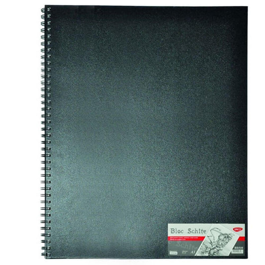 Bloc Schite A3 Daco, 80 File, 100 g/mÂ?, Bloc Hartie Legata cu Spira, Bloc de Schite cu Coperta, Hartii pentru Schite Daco, Bloc de Desen cu Spirala, Hartie pentru Carbune Grafit Creion sau Creta Cerata, Bloc Hartie Alba cu Coperta Groasa