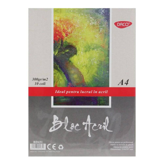 Bloc Desen Acril A4 Daco, Textura Panza, 10 File, 300 g/mÂ?, Bloc Hartie Texturata Tip Panza, Hartie pentru Vopsele Acrilice, Bloc de Desen pentru Culori Acrilice, Bloc de Desen A4 Acrilic, Bloc pentru Pictura in Acrilic