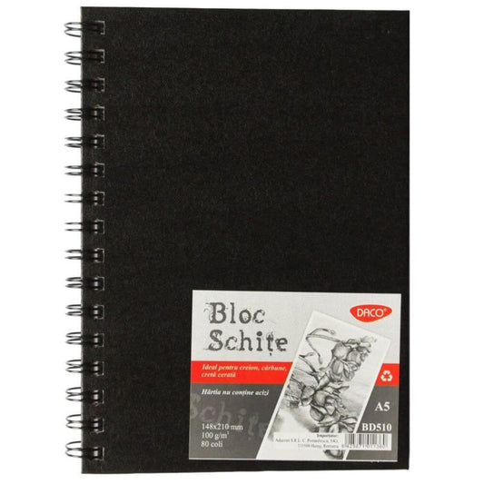 Bloc A5 pentru Schite DACO, 80 File, 100 g/mÂ?, Hartie Alba, Bloc Hartie, Bloc Hartie DACO, Bloc A5, Bloc Hartie pentru Schite, Hartie Schite, Bloc Desen, Materiale Arta, Hartie Alba pentru Schite, Materiale Arta