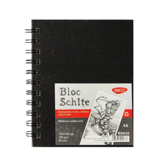 Bloc A6 Daco, pentru Schite, 80 File, 100 g/mÂ?, Hartie Alba, Bloc Schite DACO, Bloc Schite A6, Bloc Schite, Bloc Schite Foi Albe, Bloc Schita Alba, Bloc de Desen, Materiale Arta