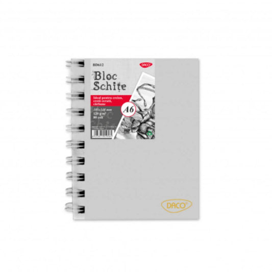 Bloc A6 pentru Schite DACO, 80 File, 120 g/mÂ?, Hartie Alba, Bloc Schite DACO, Bloc Schite A6, Bloc Schite, Bloc Schite Foi Albe, Bloc Schita Alba, Bloc de Desen, Materiale Arta