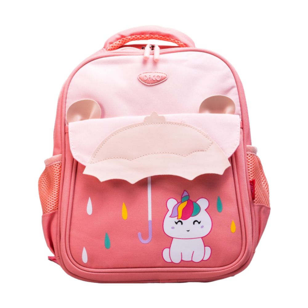 Ghiozdan Gradinita Daco, Dimensiuni 32.5x26x12 cm, Model Unicorn, Bretele cu Burete Reglabile, Material Poliester, Culoare Portocaliu