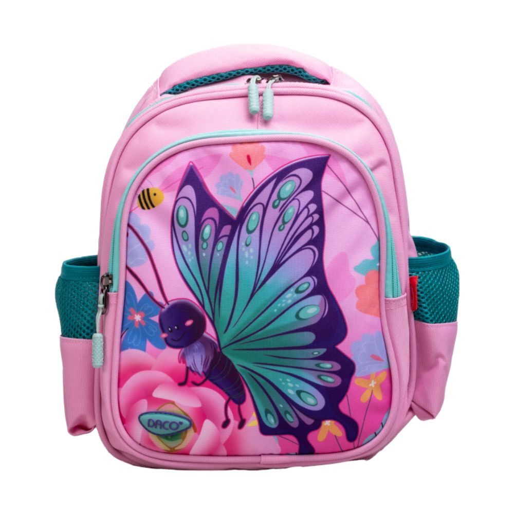 Ghiozdan Gradinita Daco, Dimensiuni 30x24x11 cm, Model Fluture, Bretele cu Burete Reglabile, Material Poliester, Culoare Roz