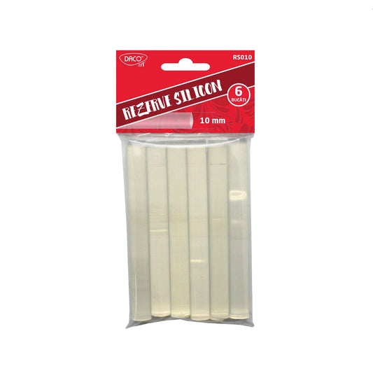 Rezerva Silicon Transparenta pentru Pistol de Lipit DACO, 10 mm, 6 Buc/Set, Rezerve Silicon, Batoane Silicon, Silicon pentru Pistol de Lipit, Rezerve de Silicon Transparente, Batoane de Silicon pentru Pistol de Lipit