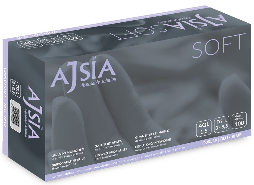 Manusi Nitril Ajsia Soft, Unica Folosinta, Nepudrate, 0.09mm, 100 Buc/cutie - Albastre - Marime M