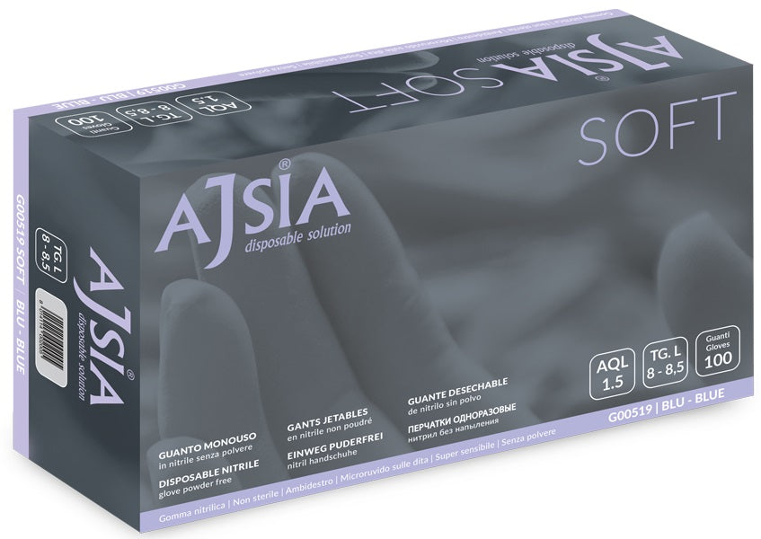 Manusi Nitril Ajsia Soft, Unica Folosinta, Nepudrate, 0.09mm, 100 Buc/cutie - Albastre - Marime Xl