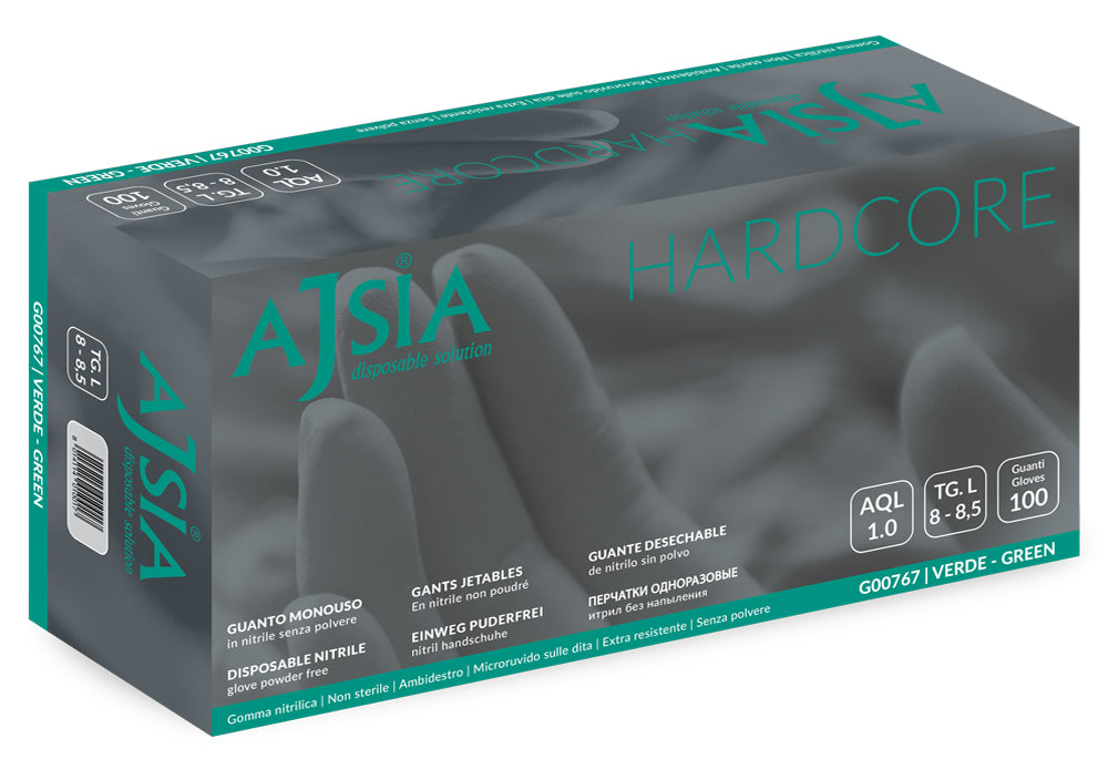 Manusi Nitril Ajsia Hard Core, Unica Folosinta, Nepudrate, 0.15mm, 100 Buc/cutie - Verzi-marime 2xl