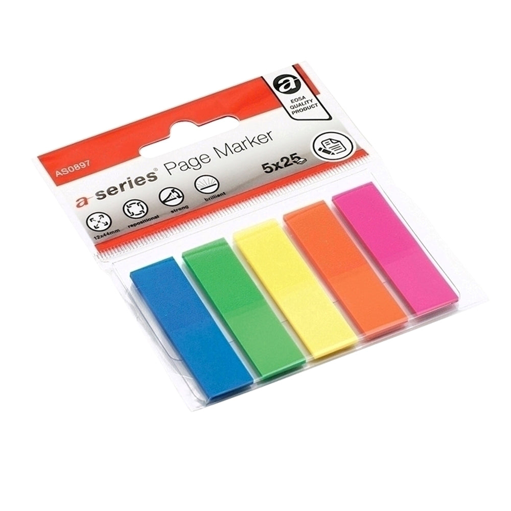 Index A-series, autoadeziv, plastic, 12 x 44 mm, 5 culori/set, 25 file/culoare