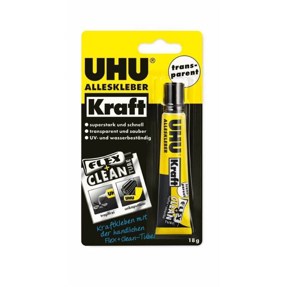 Adeziv Universal Uhu Kraft Flex&Clean, 18 g, Adezive Universale, Adeziv Transparent pentru Lipit, Adeziv pentru Ceramica, Adeziv pentru Materiale de Sticla, Adezive Transparente de Lipit, Lipici Transparent, Lipiciuri pentru Hartie si Carton