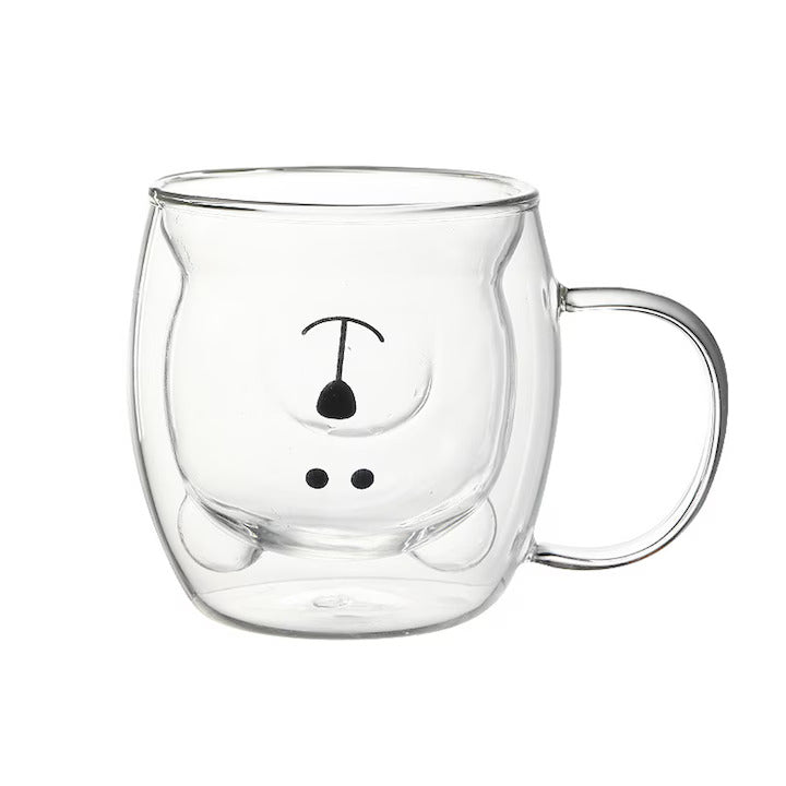 Cana Termorezistenta cu Perete Dublu din Sticla, Model Ursulet, Capacitate 250 ml, Transparent