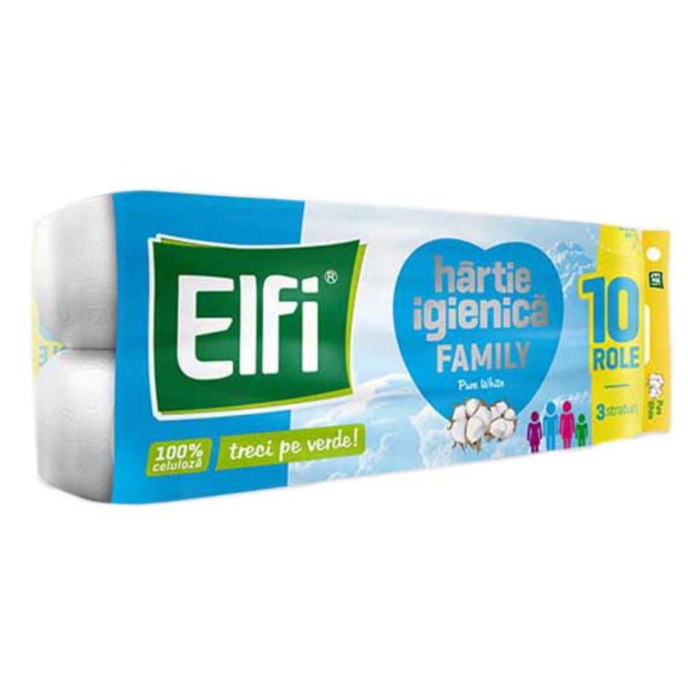 Hartie Igienica Elfi Family Pure White, 3 Straturi, 10 Role/Bax