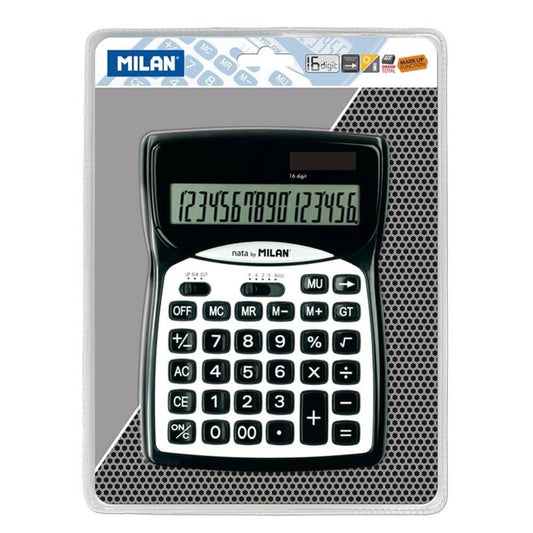 Calculator de Birou MILAN, 16 Digits, 187x135x25 mm, Alimentare Duala, Ecran Plat, Corp din Plastic Alb/Negru, Calculatoare Birou, Calculator 16 Digits, Calculator 16 DG de Buzunar, Calculator de Birou MILAN, Calculatoare Buzunar, Calculator Portabil