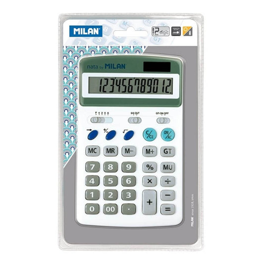 Calculator de Birou MILAN, 12 Digits, 170x105x20 mm, Alimentare Duala, Corp din Plastic Alb, Calculatoare Birou, Calculator 12 Digits, Calculator 12 DG de Buzunar, Calculator de Birou MILAN, Calculatoare Buzunar, Calculator Portabil