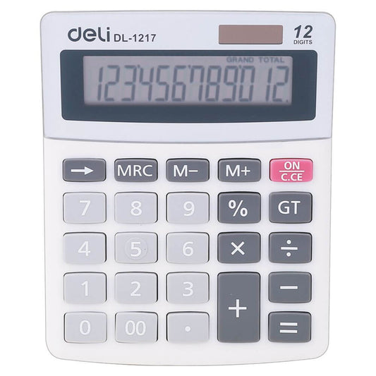 Calculator de Birou Deli Easy, 12 Digits, 106x133x33 mm, Alimentare Duala, Corp din Plastic Gri, Calculatoare Birou, Calculator 12 Digits, Calculator 12 DG de Buzunar, Calculator de Birou Deli, Calculatoare Buzunar, Calculator Portabil