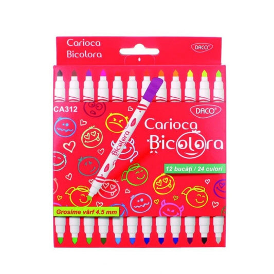 Carioci cu Doua Capete CARIOCA, 12 Carioci cu 24 Culori, Carioci Colorate, Carioci pentru Desen, Carioci de Desen, Carioci Multicolore, Carioci pentru Copii, Carioci Bicolore