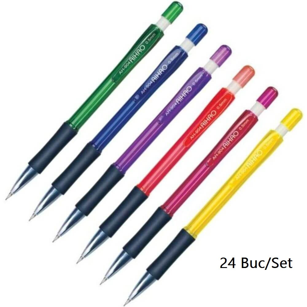 Set 24 Creioane Mecanice AIHAO, 0.5 mm, Corp de Plastic cu Radiera, Creioane Mecanice 0.5 mm, Creioane Mecanice cu Mecanism, Creioane Mecanice pentru Desen, Set Creioane Mecanice, Creion Mecanic, Creioane pentru Schite si Grafica, Creioane Desen Tehnic